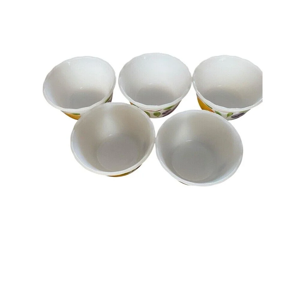5 Fire King Gay Fad Custard Cups 6 oz Fruits Anchor Hocking Hand Painted MCM